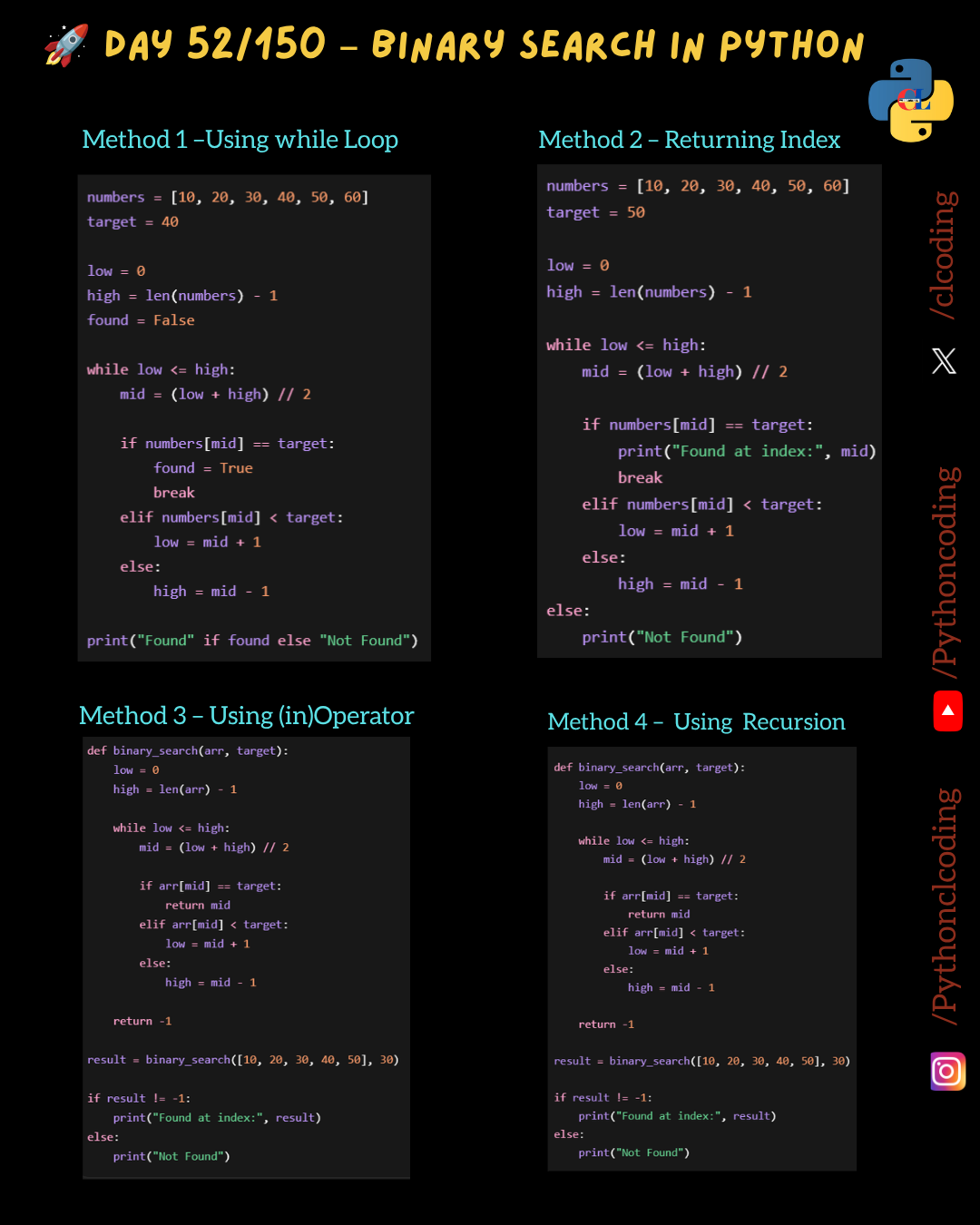 🚀 Day 52/150 – Binary Search in Python