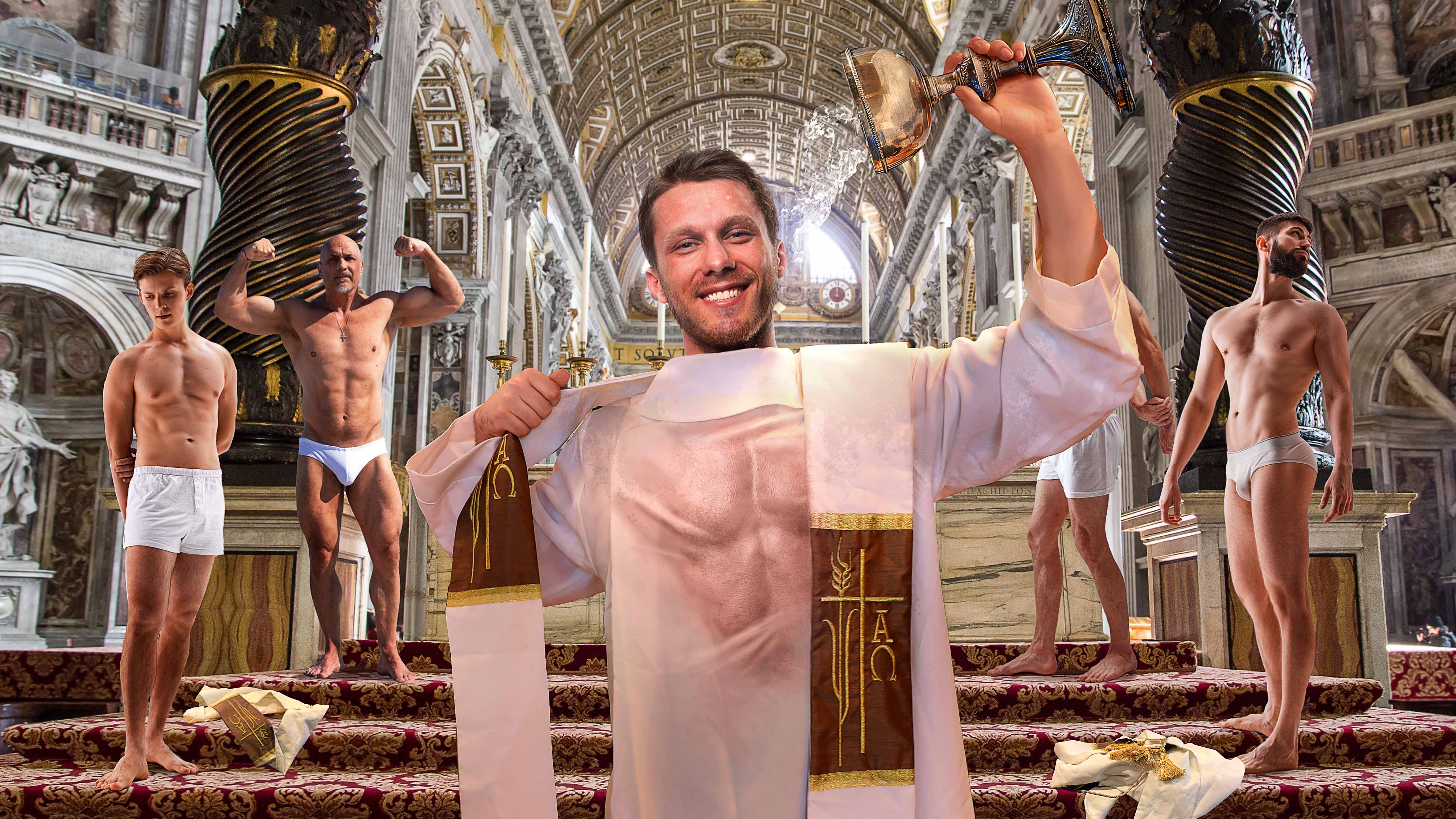 Hot Young Priests Soaked In Holy Water During Vatican’s Annual Wet Vestment Contest