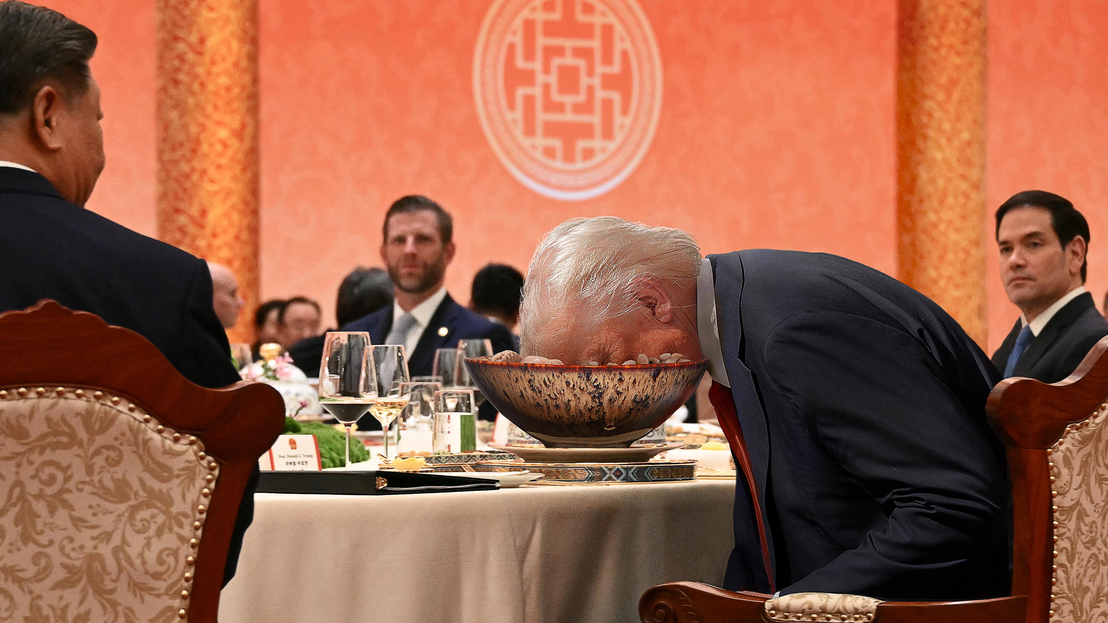 Trump Unwittingly Breaks Chinese Taboo Against Napping Facedown In Soup Bowl
