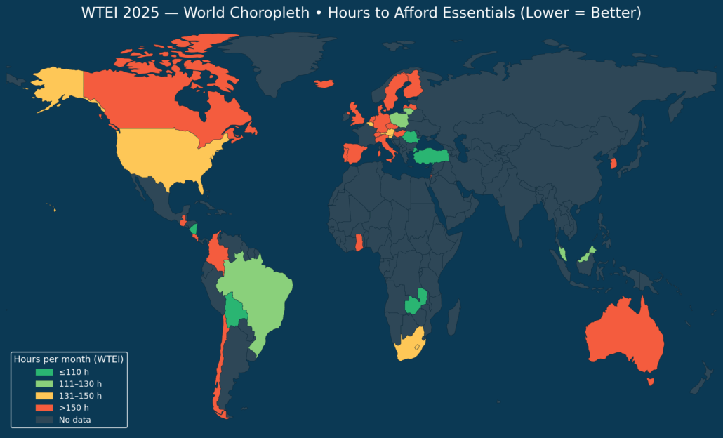Work Hours to Afford Essentials: Best and Worst Countries