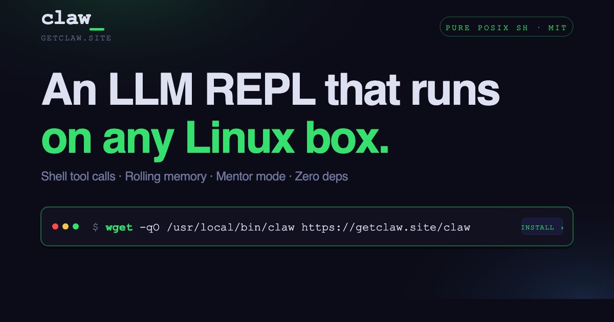 claw — Tiny POSIX-sh Shell Agent for any Linux box