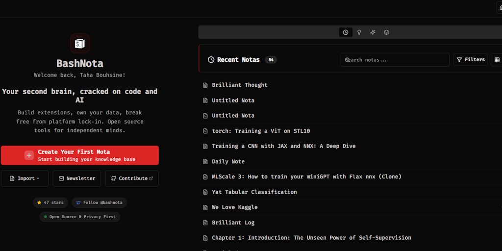 BashNota: Offline-first second brain cracked on code and AI | Product Hunt