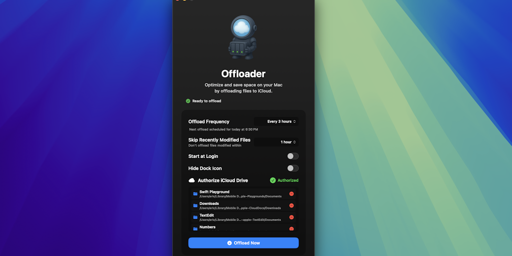Offloader - The Space Saver Apple Forgot: Free up disk space by offloading to iCloud Drive faster | Product Hunt