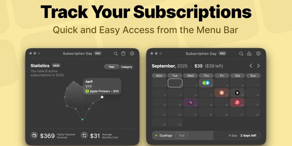 Subscription Day: Track your paid subscriptions at Menu Bar | Product Hunt