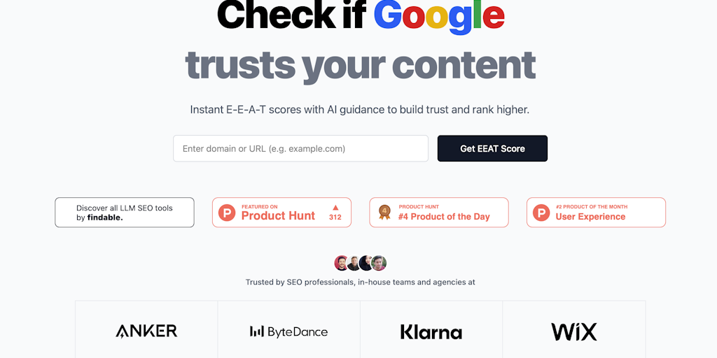LLM SEO EEAT: Free SEO check for Google's E-E-A-T content guidelines | Product Hunt