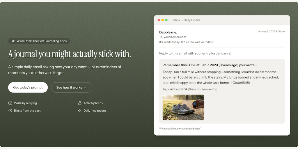 Dabble me: Email prompts where replies become your journal entries | Product Hunt