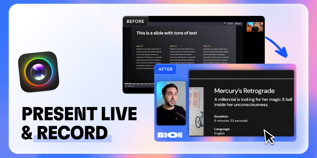 Boom: Present live, record your screen, look pro on camera  | Product Hunt