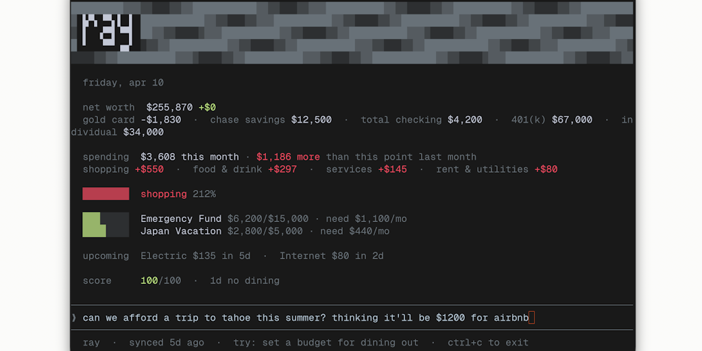 Your personal CFO in the terminal - Ray | Product Hunt
