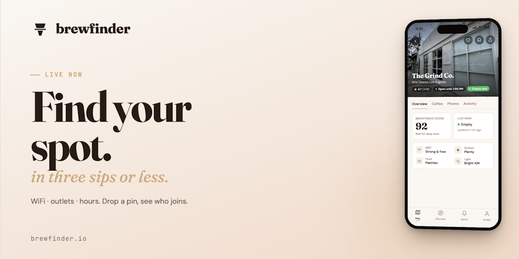 Discover the best coffee shops to work at around you | Brew Finder | Product Hunt