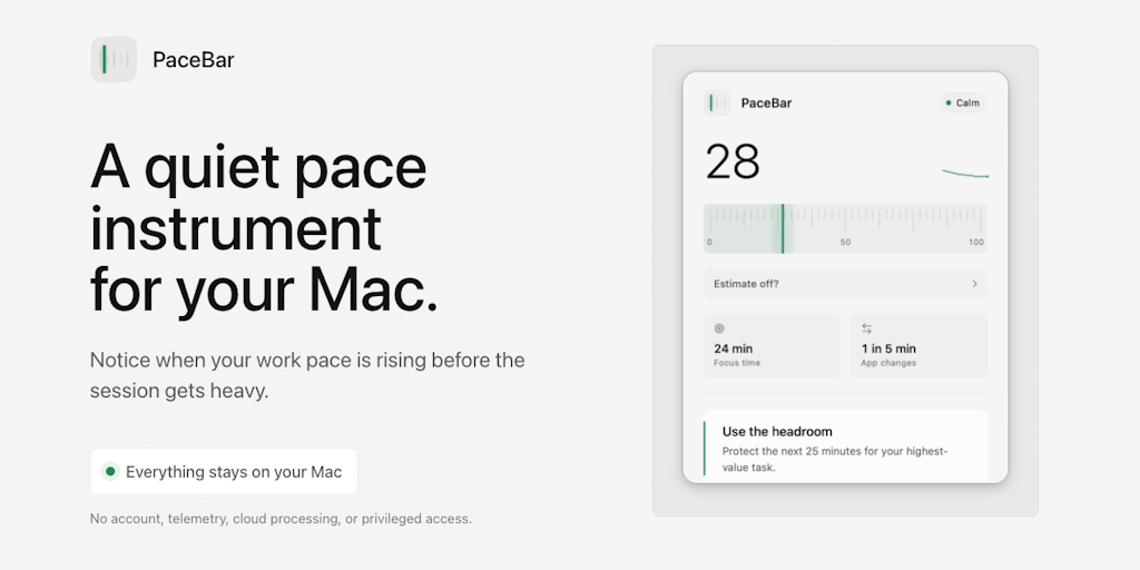 A quiet pace instrument for your Mac | PaceBar | Product Hunt