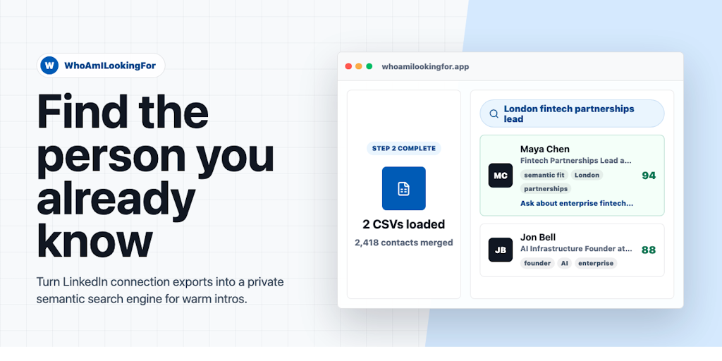 Find the right person in your LinkedIn network - WhoAmILookingFor | Product Hunt