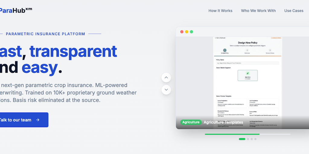 Parametric weather insurance for agriculture | ParaHubXM | Product Hunt
