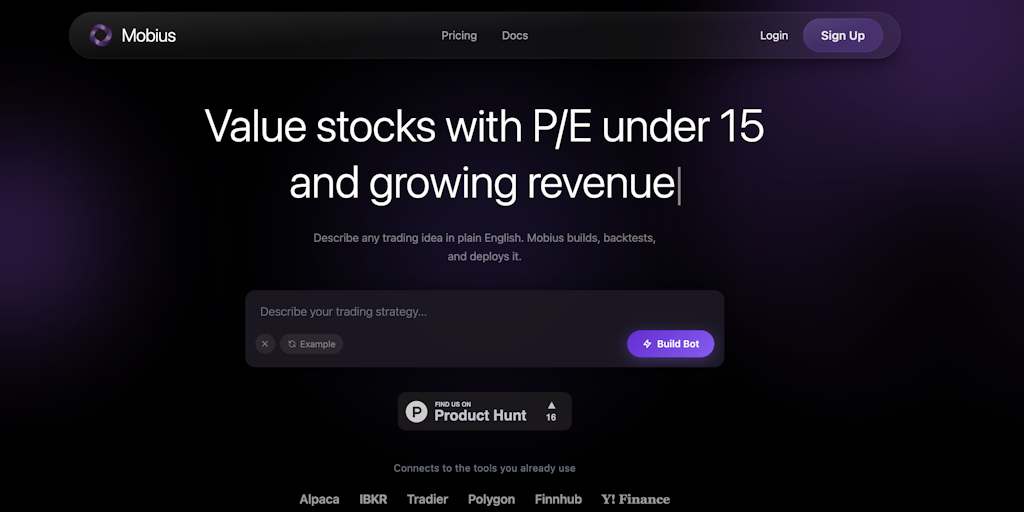 Describe a trade. Mobius builds, backtests, and trades it. - Mobius | Product Hunt