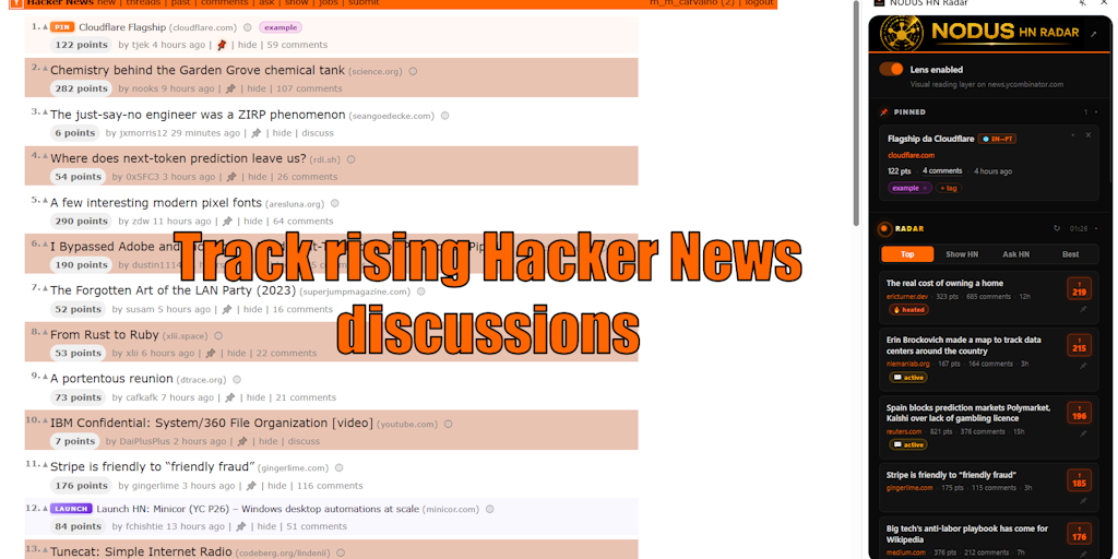NODUS HN Radar: Track rising Hacker News posts before they explode | Product Hunt