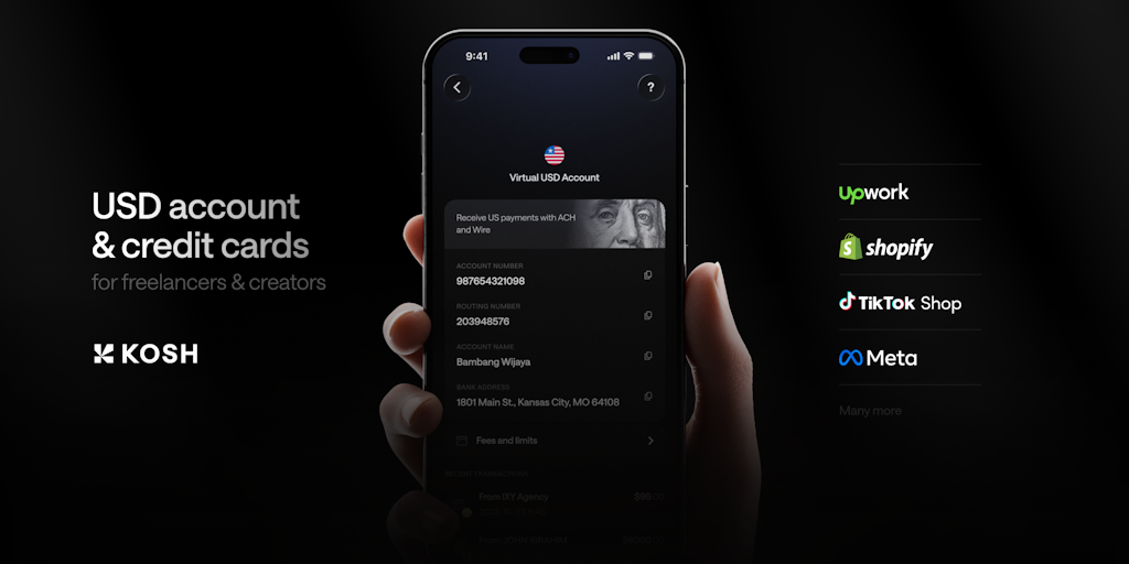 KOSH Money: USD account & credit cards for freelancers & creators | Product Hunt